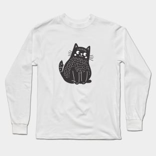Linocut Style Black Cat Long Sleeve T-Shirt